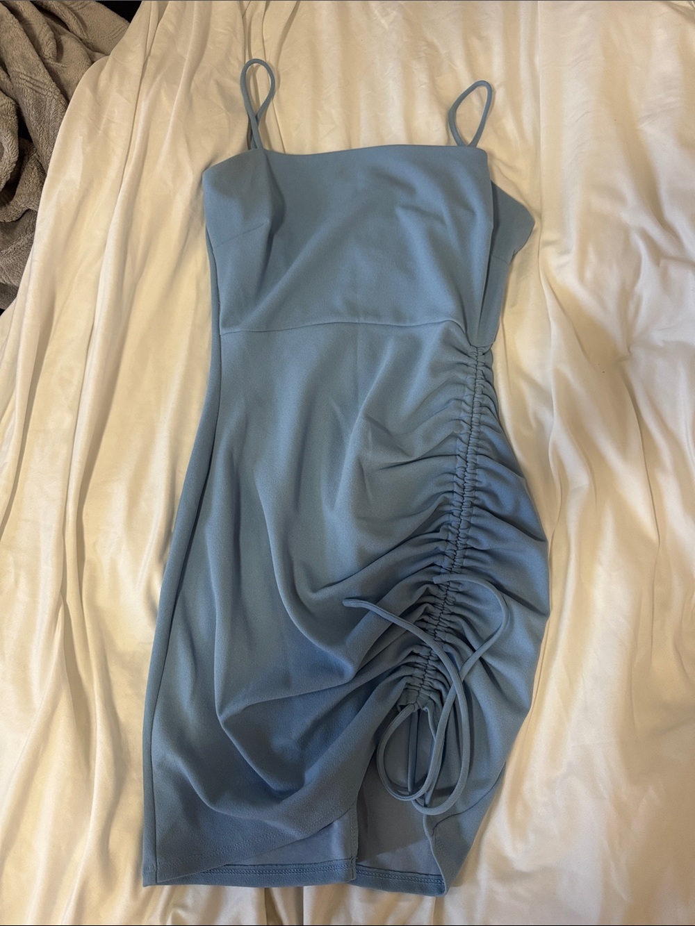 Windsor Dusty Blue Ruched Side Mini Dress